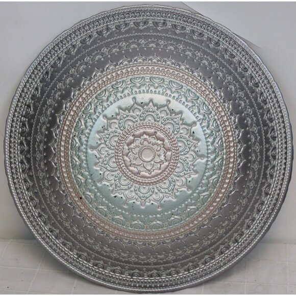 Artistic Accents Turkish Glass Serving Bowl Mandala Teal Terracotta Brown Silver - Picture 5 of 7
